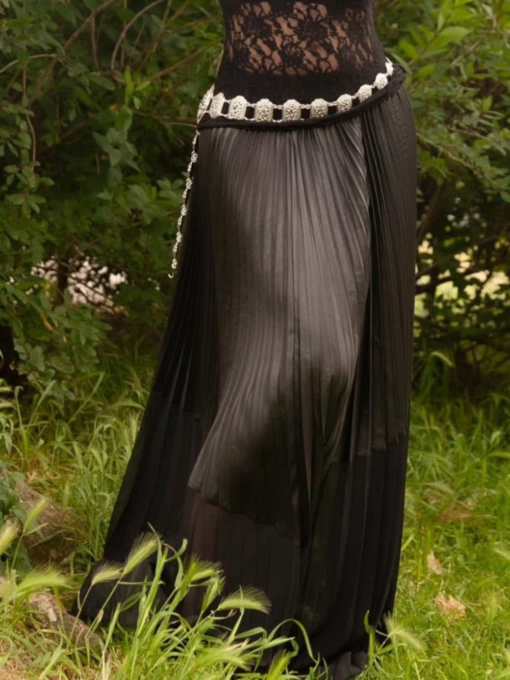 Black Pleated Maxi Skirt